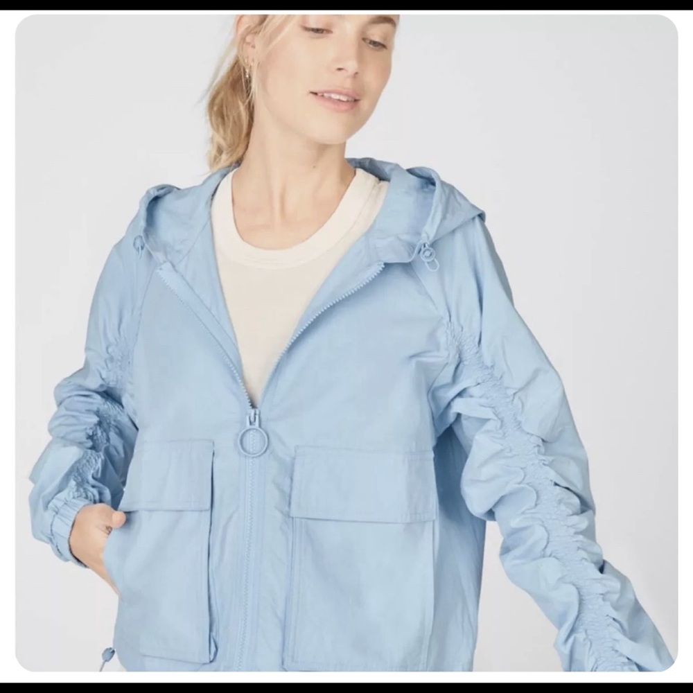 Fabletics Jacket Womens XXS Blue Cotton Hooded Norah Track Athleisure Zip up